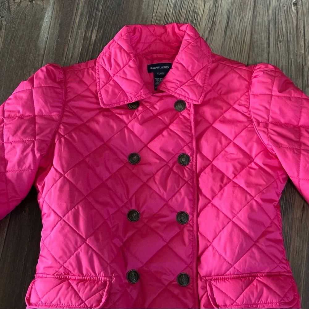 Ralph Lauren hot pink double breasted quilted puffer jacket girls XL 16